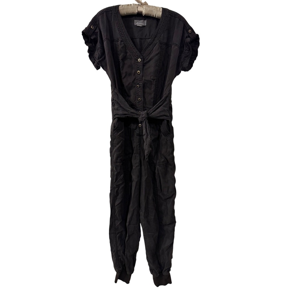 Anthropologie J Black Utility Jogger Jumpsuit Size 8 Button Front Tie Waist